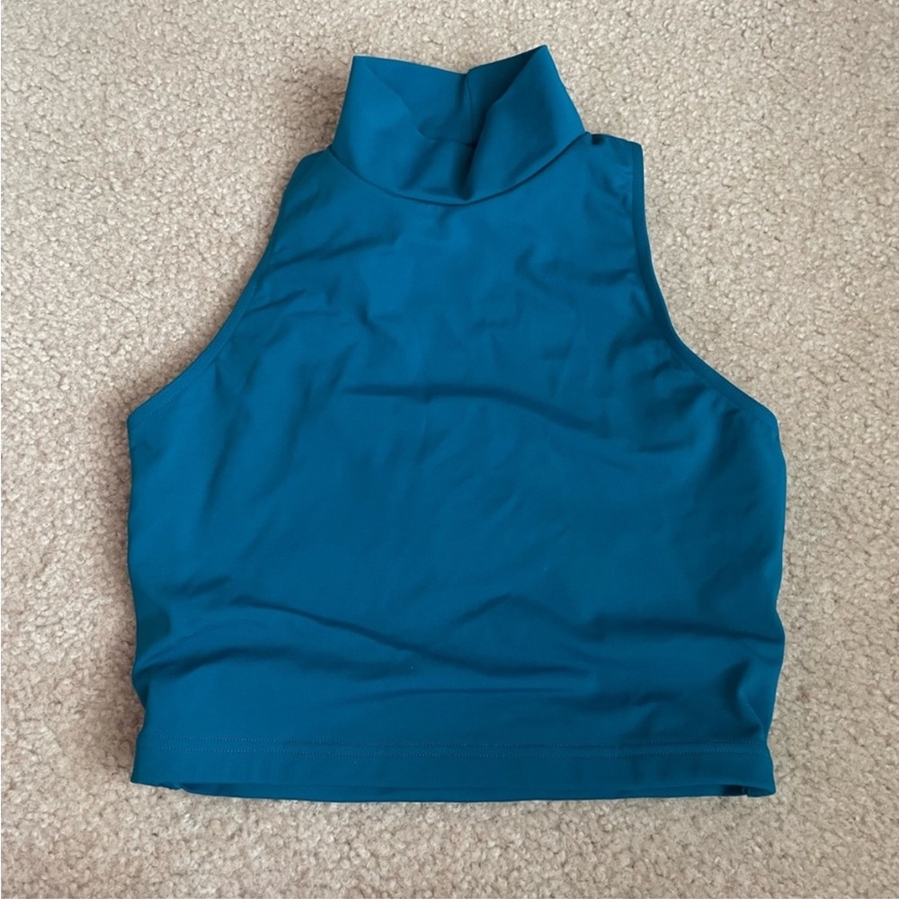 balera Teal High Neck Sleeveless Dance Top with Cross Back